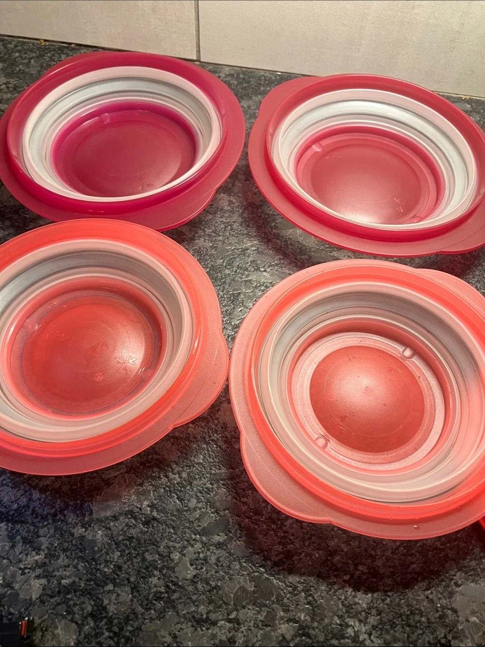 Tupperware Collapsable Red and Pink Round Storage Containers - Set of 4